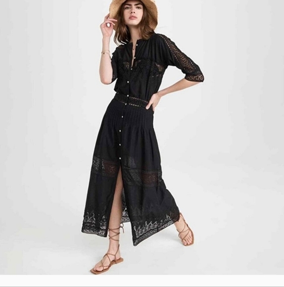 LoveShackFancy Beth Elegant Black Lace Maxi Dress Size P - Picture 4 of 16